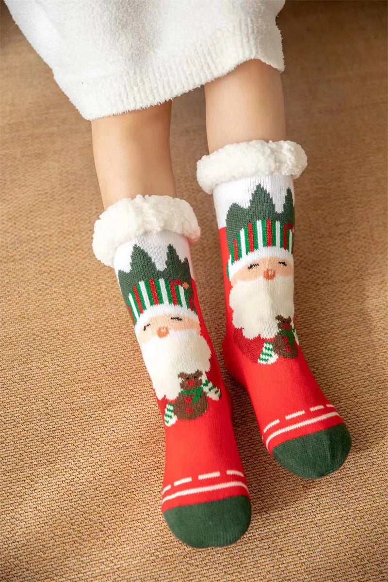 Winter kids cartoon Christmas socks  warm Non-slip thermal cute family Socks