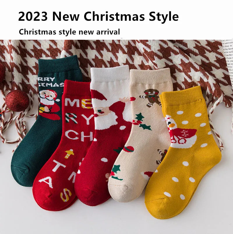 5 pair set of Kids Christmas socks for 1-10 Years, Cozy Holiday Essentials