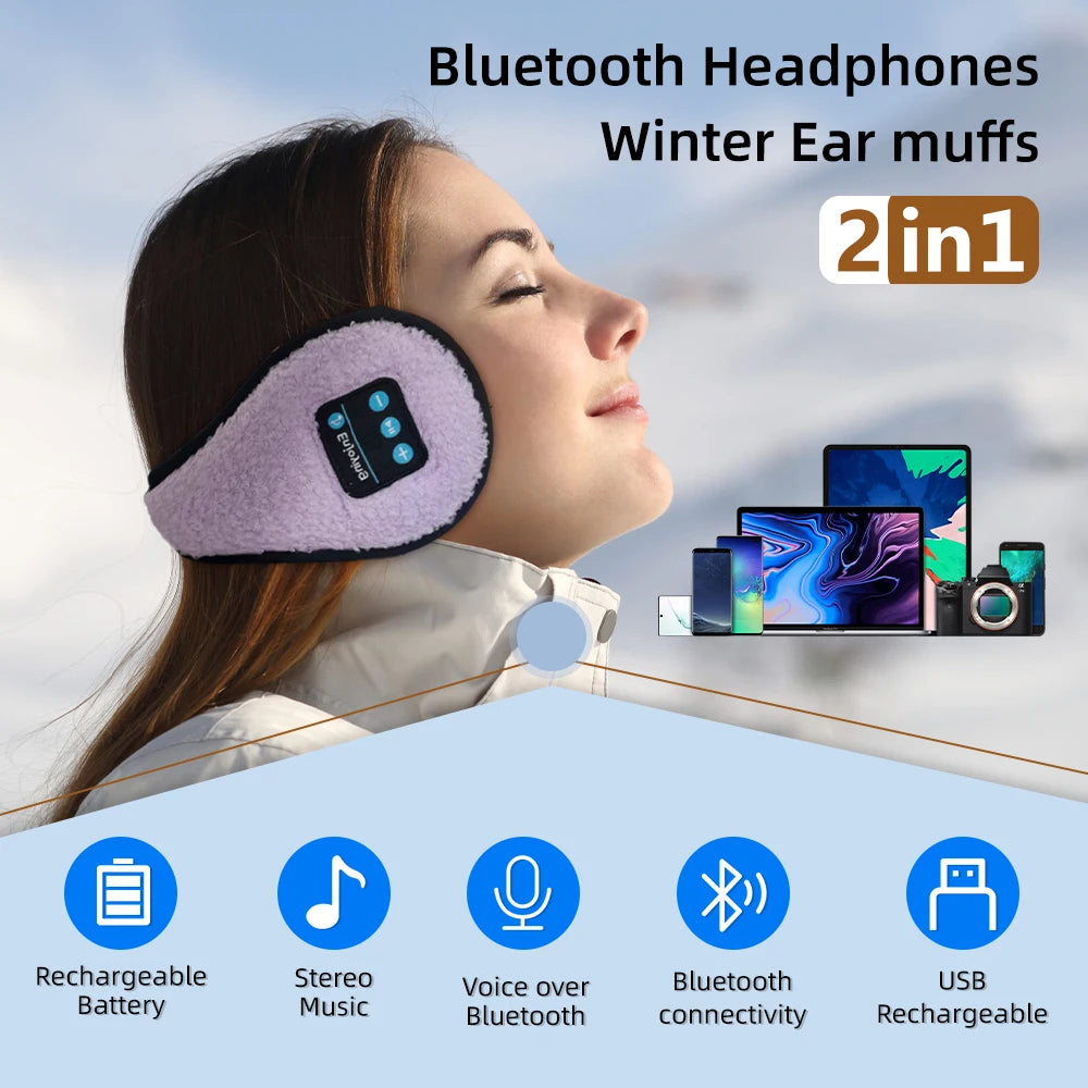 Casque antibruit Bluetooth sans fil pour plus de chaleur hivernale avec haut-parleurs HD intégrés pliable sport ski hommes femmes filles garçons