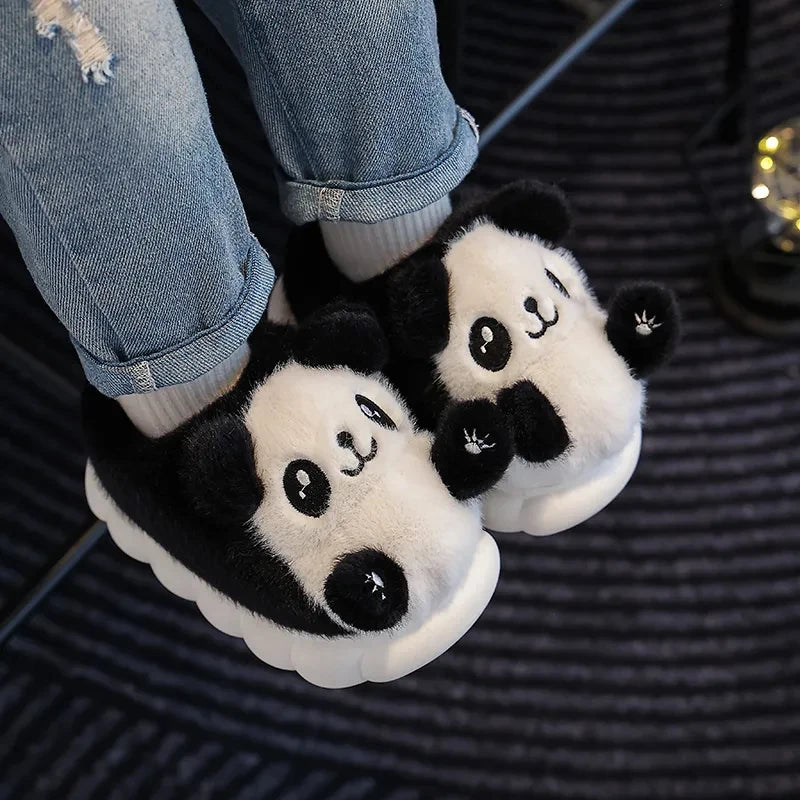 Gemütliche Cartoon-Panda-Hausschuhe für Kinder, warme, flauschige Innenschuhe für Jungen und Mädchen 