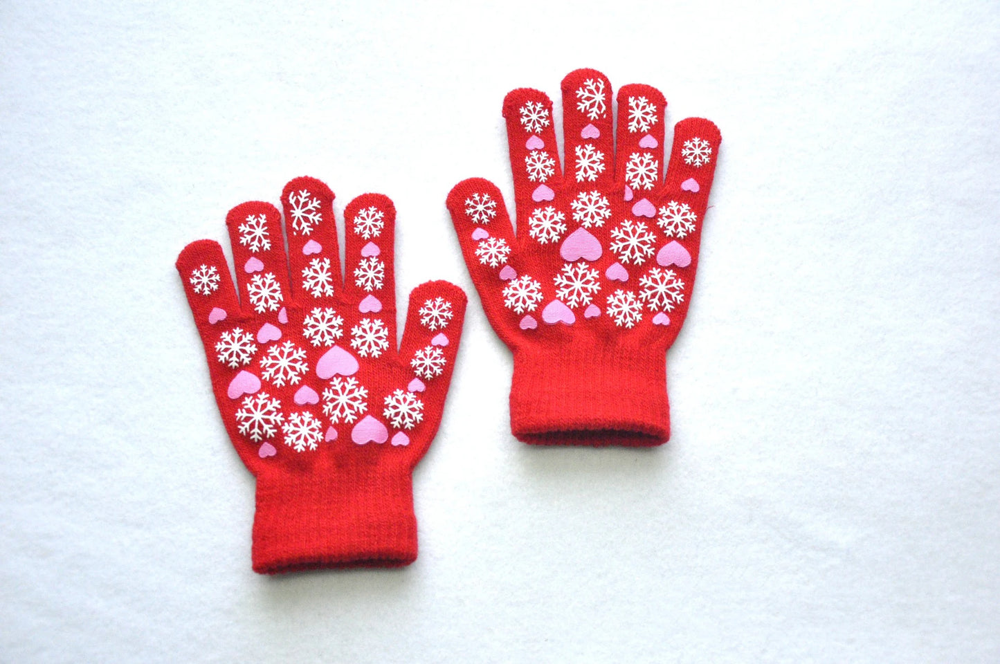 Warm cozy snowflake love print mittens gloves for kids 6-11Y