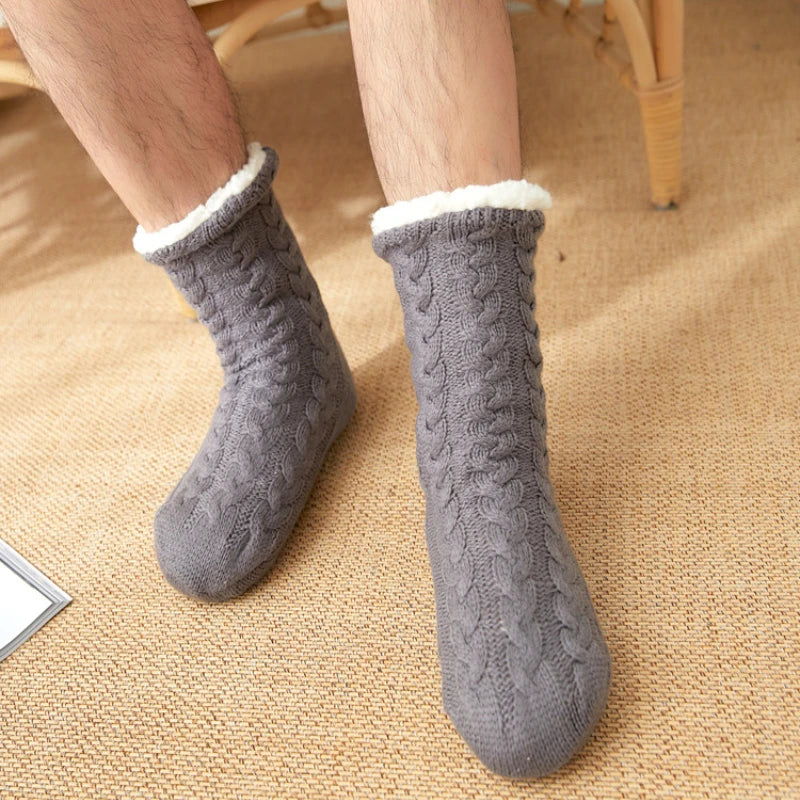 Hiver épais moelleux chaud confort hommes effet thermique maison chaussettes ou pantoufles