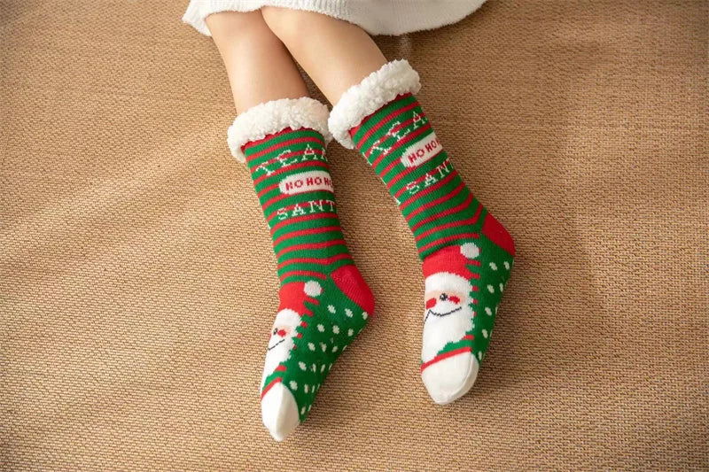 Winter kids cartoon Christmas socks  warm Non-slip thermal cute family Socks