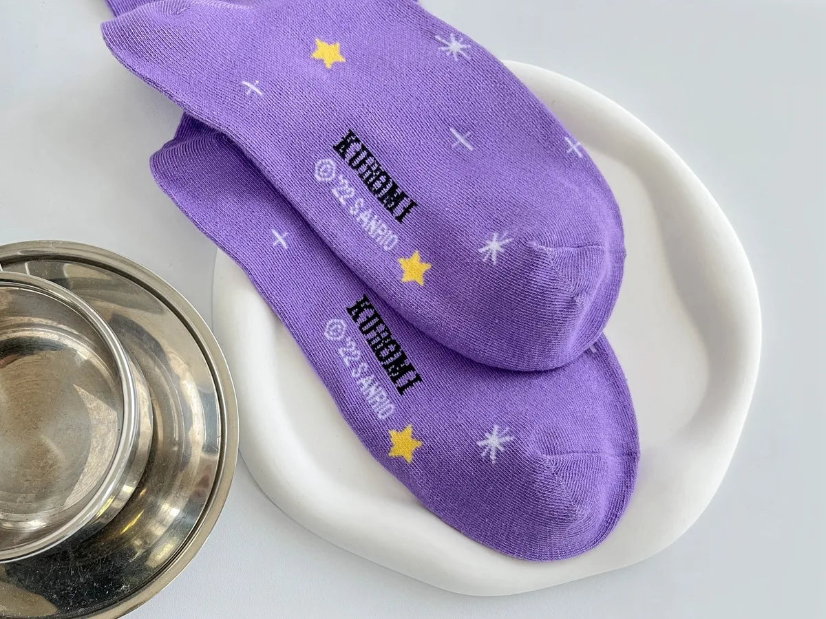 Purple Cartoon Socks: Embrace Your Inner Cute Witch with Disney Sanrio Kuromi! girls ladies kids