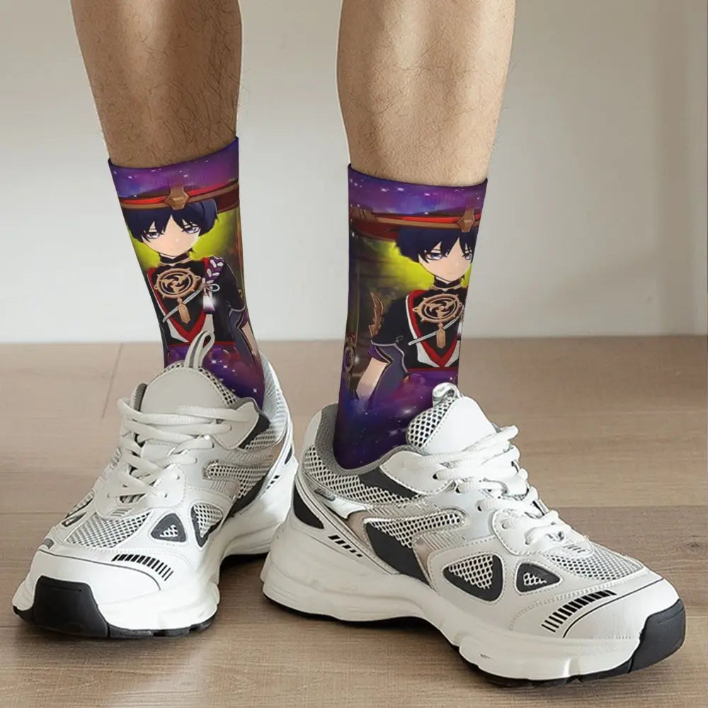 Genshin Scaramouche Impact Ehemanno Herren trendige Anime-Socken, moderne Neuheitsstrümpfe, perfektes Geschenk