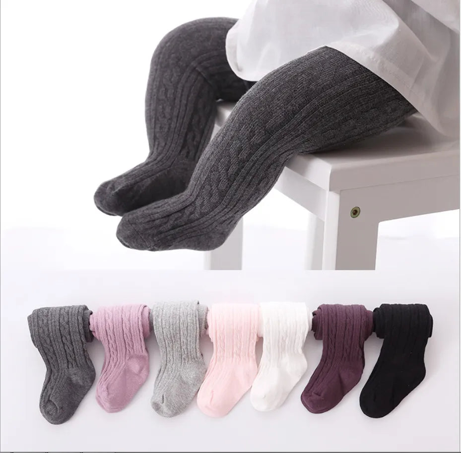 Adorables collants en maille torsadée de coton pour bébés filles (0-8 ans), à la fois respirants et élégants pour chaque saison