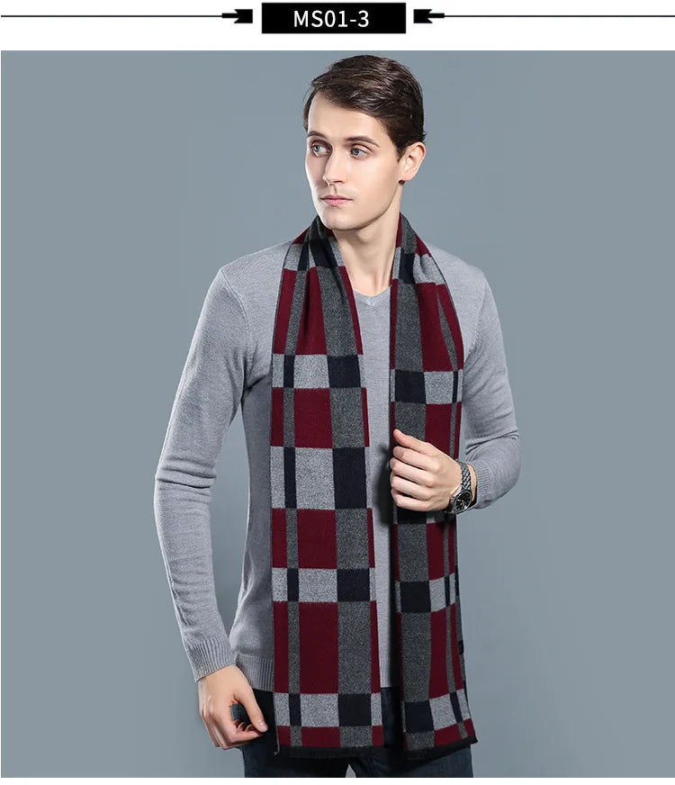 Écharpe sophistiquée en mélange de cachemire pour homme, à carreaux chauds, pour l'hiver, look décontracté et professionnel, cadeau parfait 