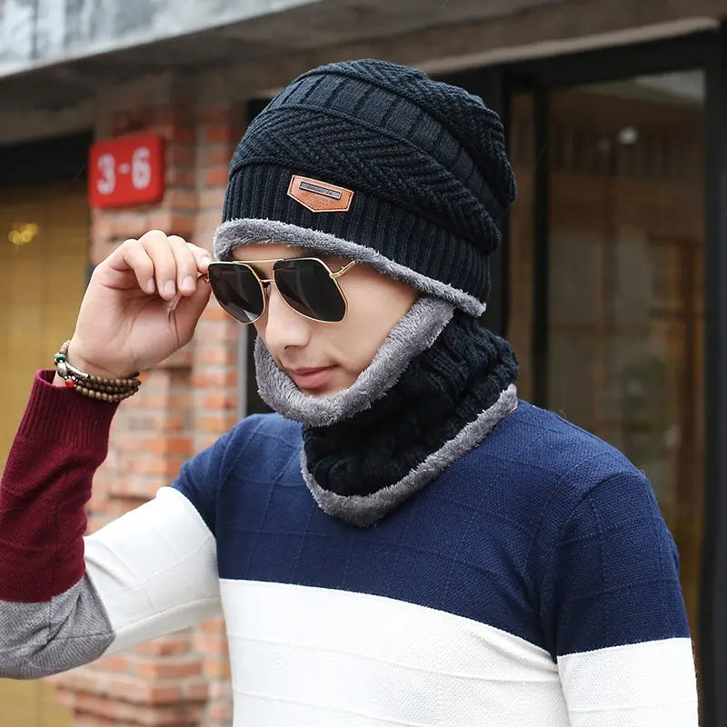 Winter Wool  warm cozy Beanies Hats  Versatile Knitted Caps for Men for cold snow weather