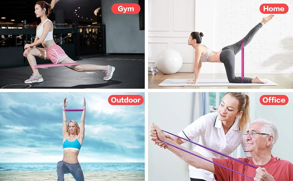 Enhance your home Workout with this  set of 5 resistance Loop exercise bands for fitness, Strength Training, and Physical Therapy for yoga pilates muscle strenth training stretching and more