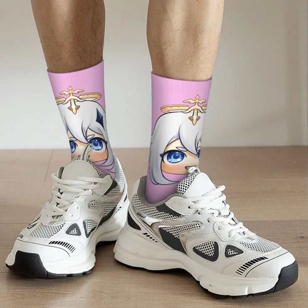 Chibi Paimon Genshin Anime Impact Unisex Happy Socken aus Baumwollmischung für eine ganzjährige Freude für Fans