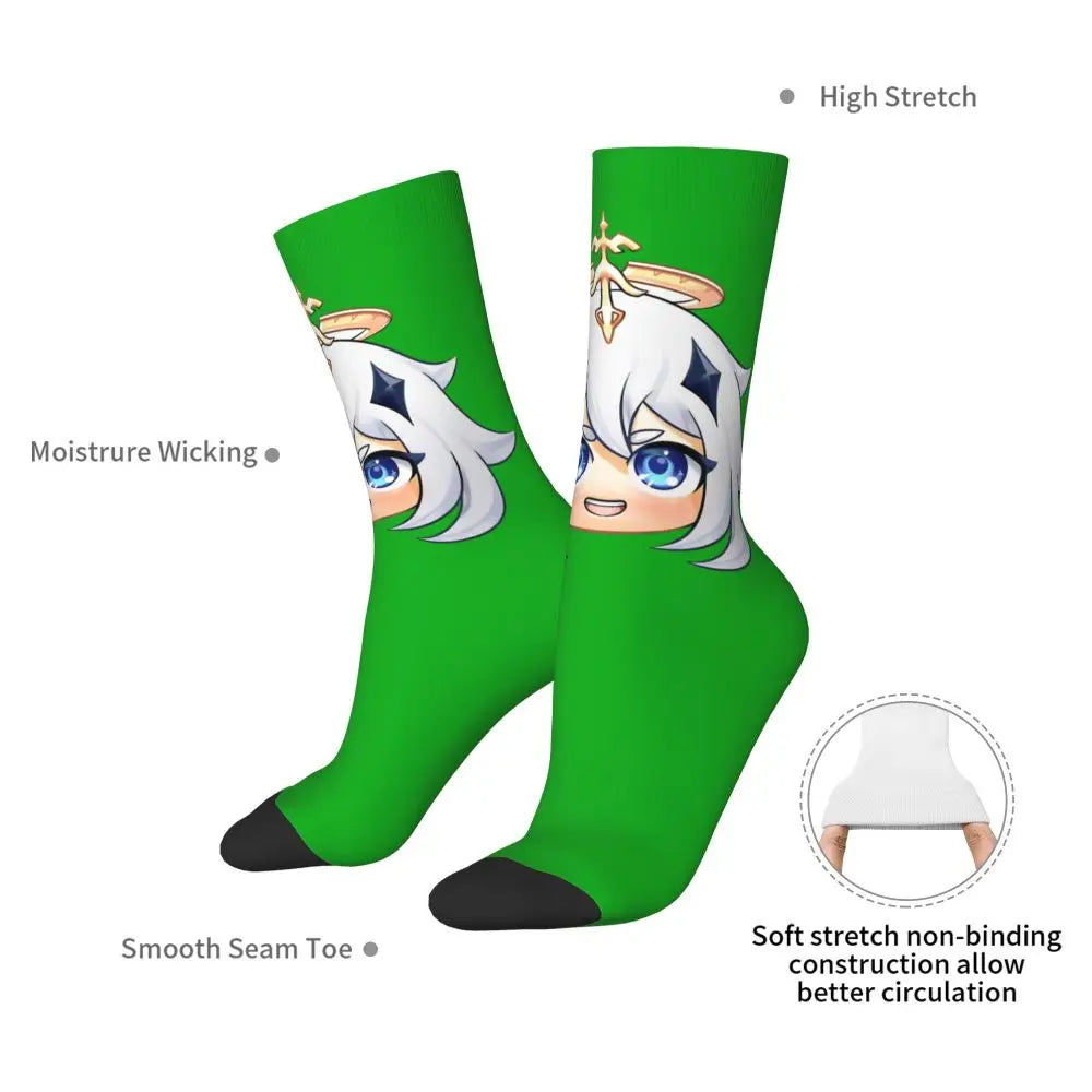 Chibi Paimon Genshin Anime Impact Unisex Happy Socken aus Baumwollmischung für eine ganzjährige Freude für Fans