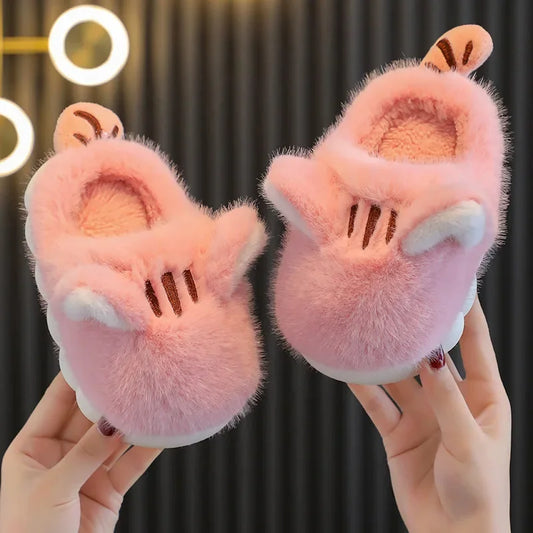 Winter Children's Plush Ankle Slippers - Warm Cotton Shoes for Boys & Girls