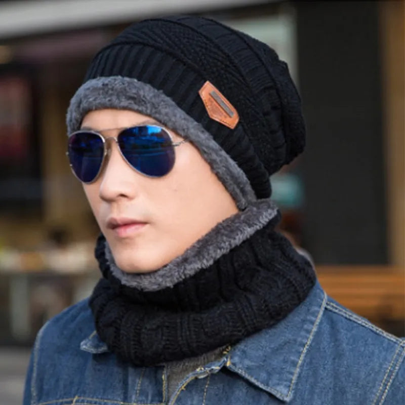 Winter Wool  warm cozy Beanies Hats  Versatile Knitted Caps for Men for cold snow weather