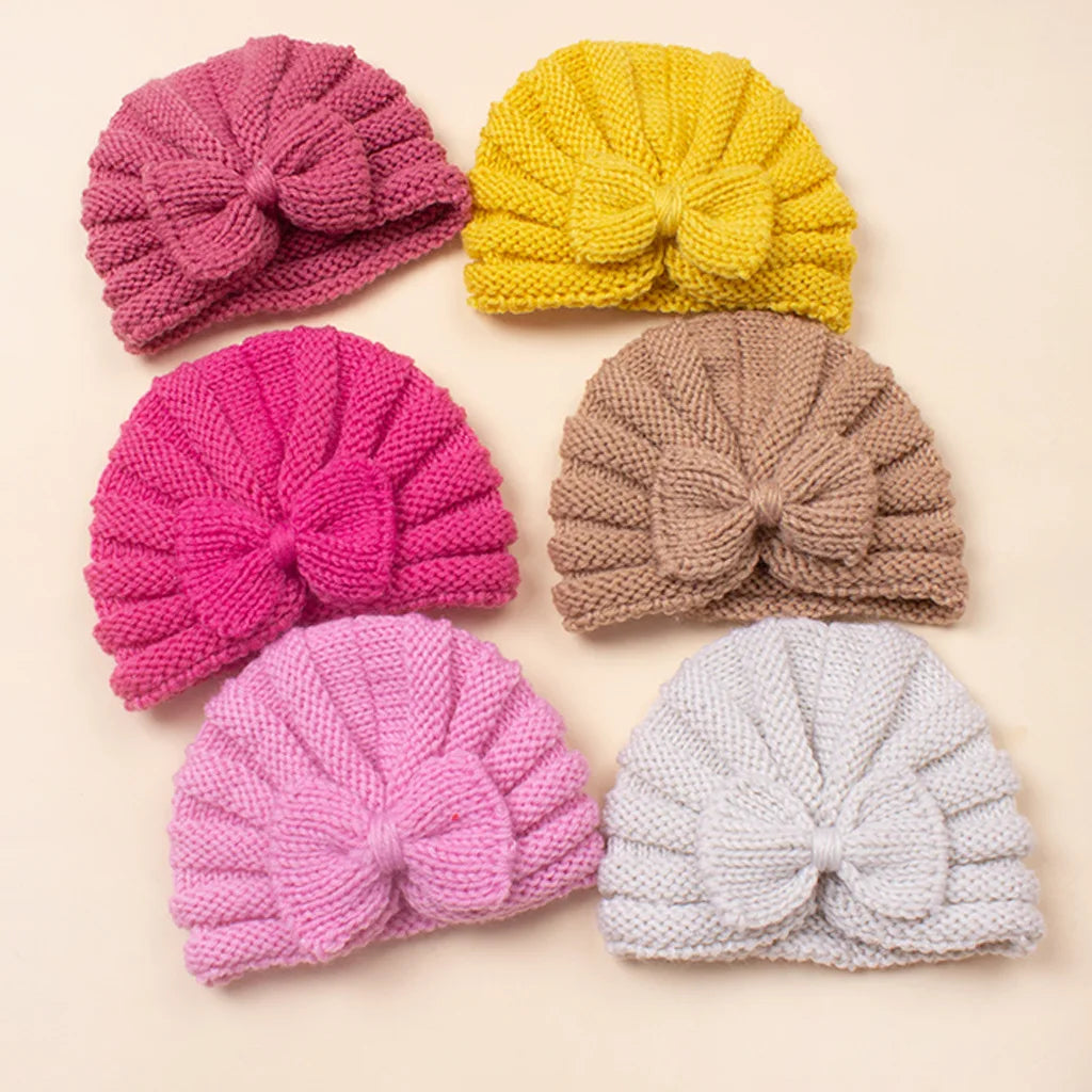 Cozy Newborn Bow Knitted Hat for Autumn and Winter Warm Turban Hats for Girls