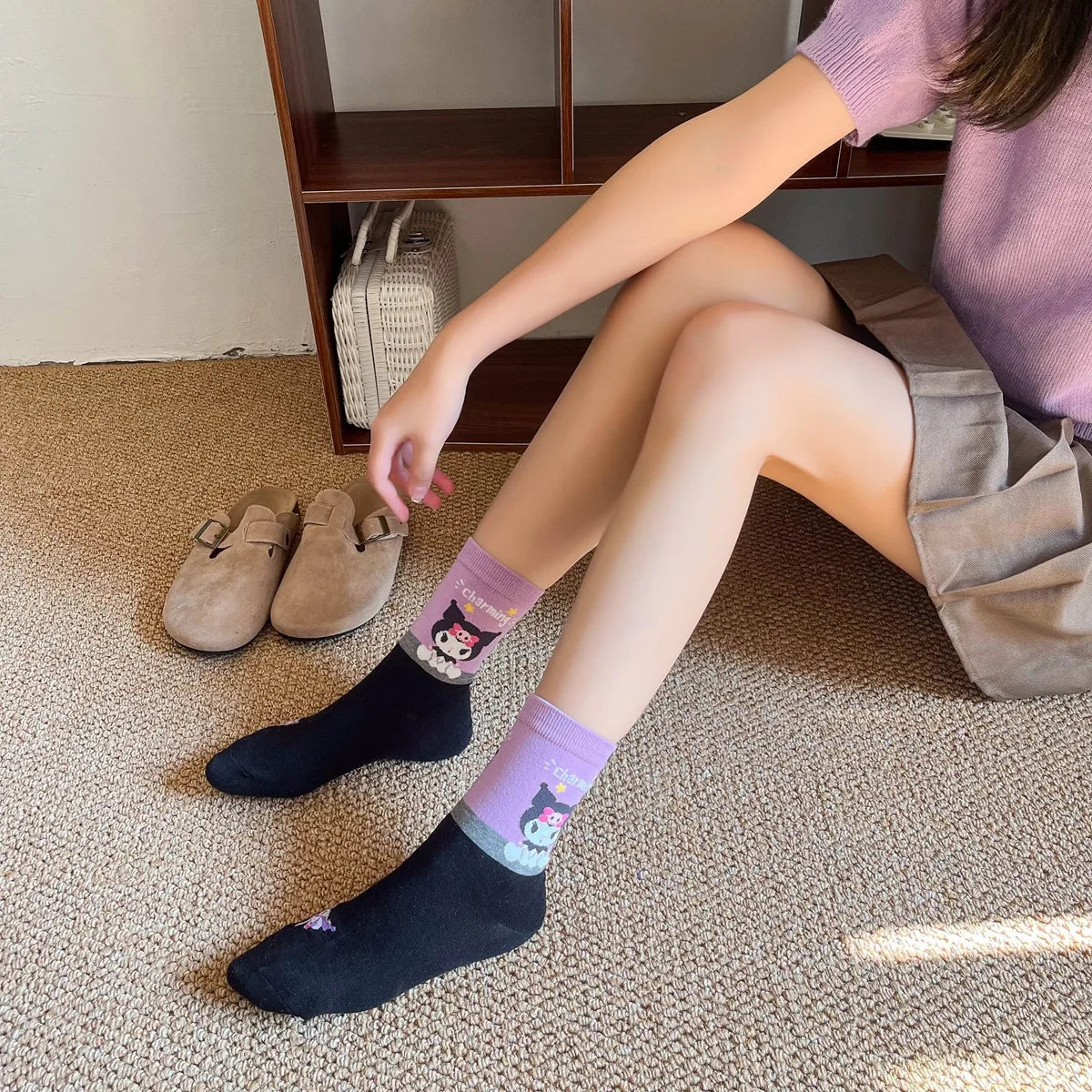 Purple Cartoon Socks: Embrace Your Inner Cute Witch with Disney Sanrio Kuromi! girls ladies kids