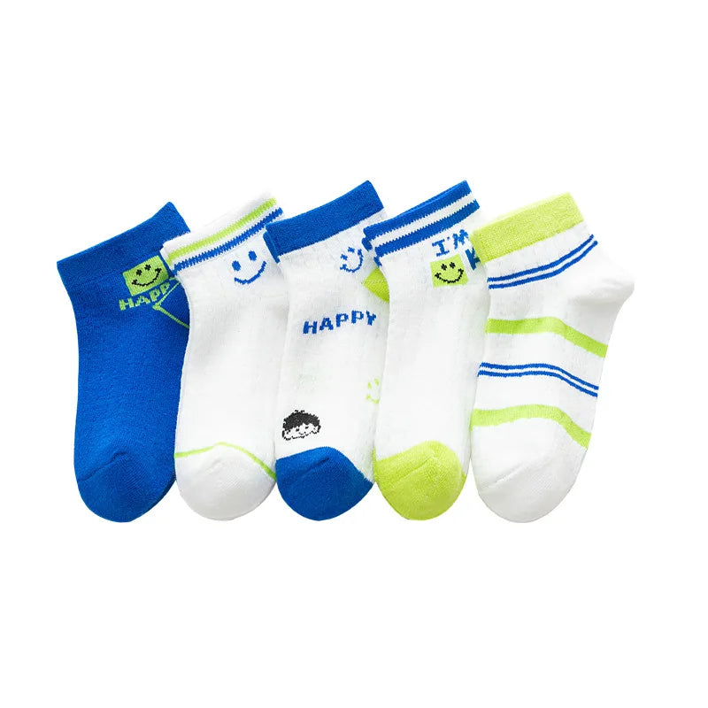 5 pairs set of cute cotton kids socks for all seasons a breathable mesh delight (3-11 years)