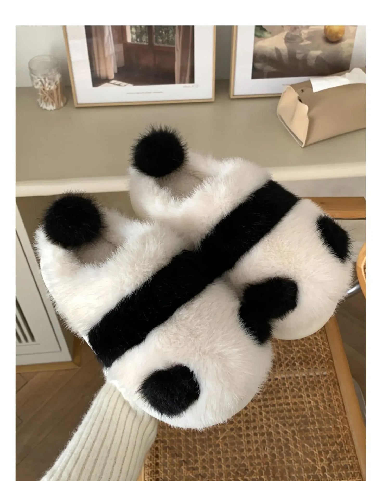 Gemütliche, flauschige Panda-Hausschuhe für den Winter für den Winter mit Plateausohle für Damen im süßen Design 