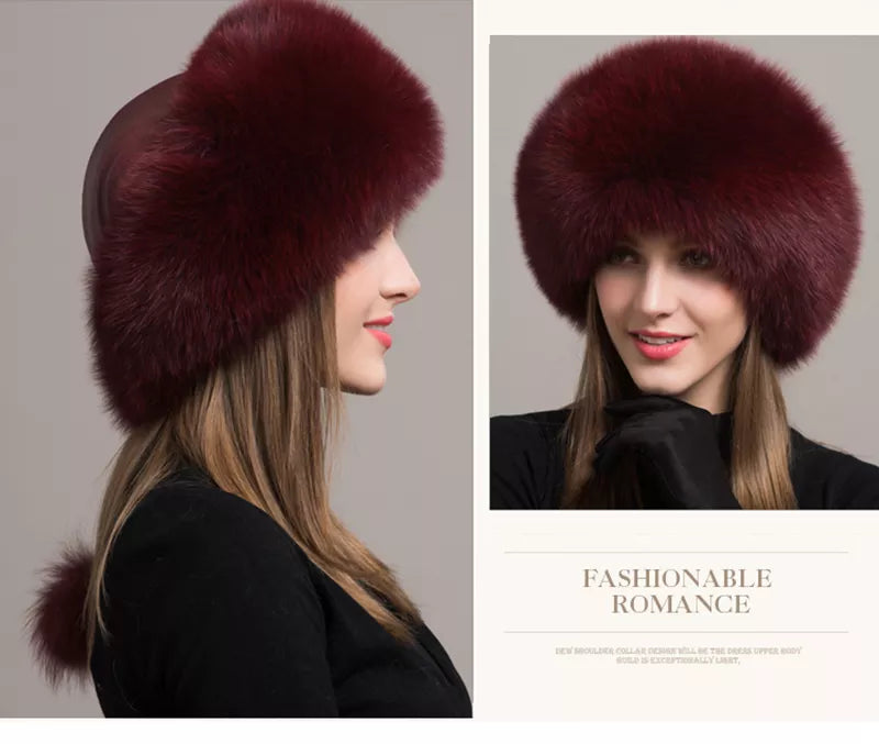 Natural Fox Fur Winter Hat with Earmuffs  Fashionable Warmth for Women