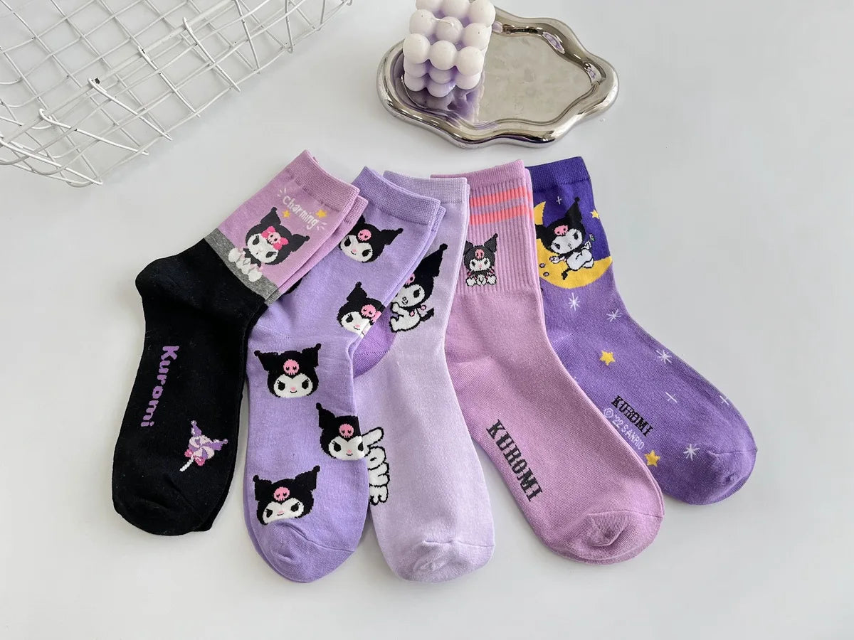 Purple Cartoon Socks: Embrace Your Inner Cute Witch with Disney Sanrio Kuromi! girls ladies kids