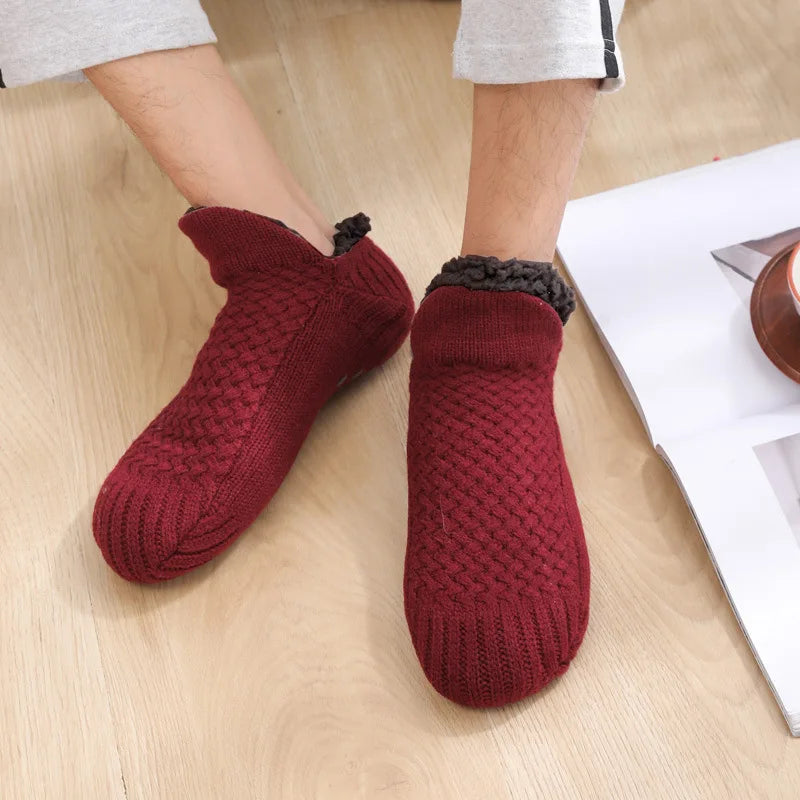 Cozy winter warmth with knitted socks for men with non-slip foot warmer snow cold fuzzy