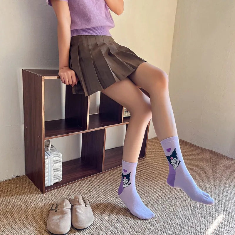 Purple Cartoon Socks: Embrace Your Inner Cute Witch with Disney Sanrio Kuromi! girls ladies kids