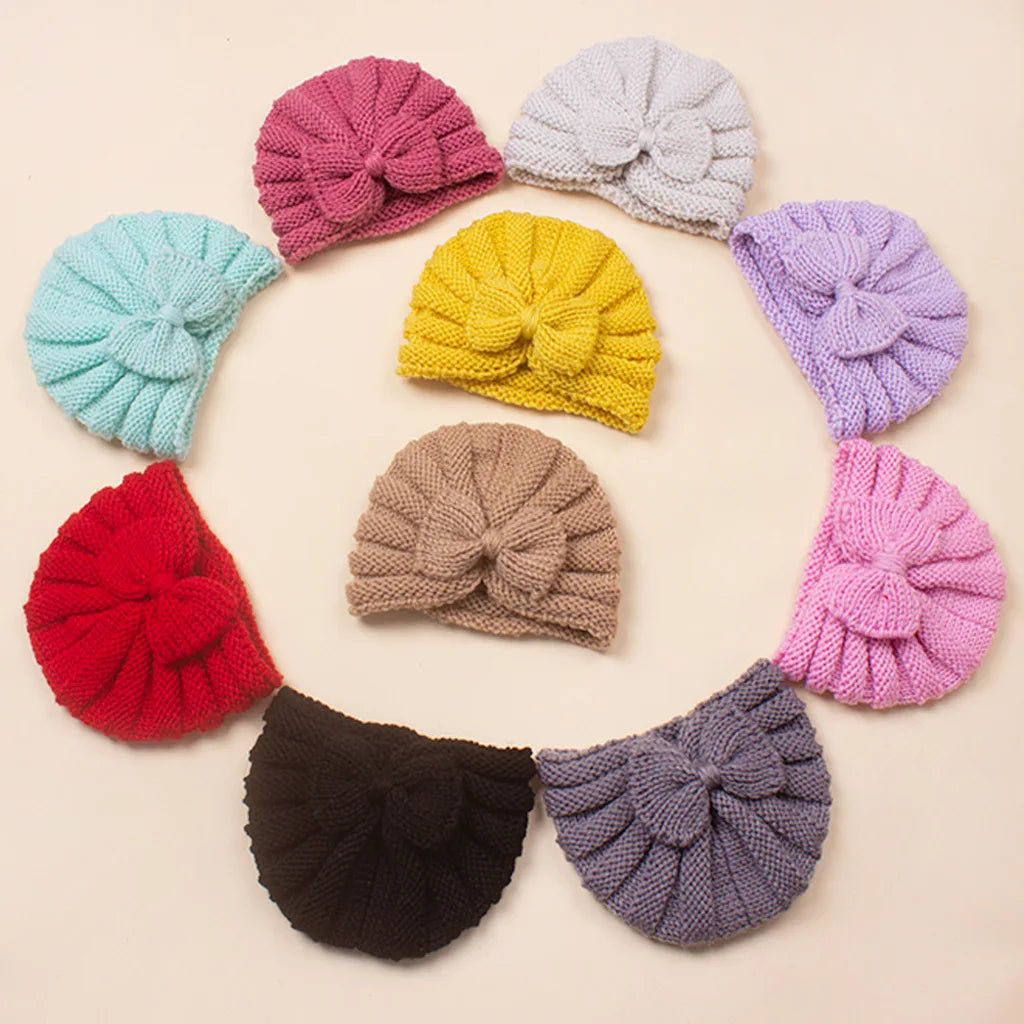 Chapeau tricoté confortable avec nœud pour nouveau-né, chapeaux Turban chauds pour filles, automne et hiver