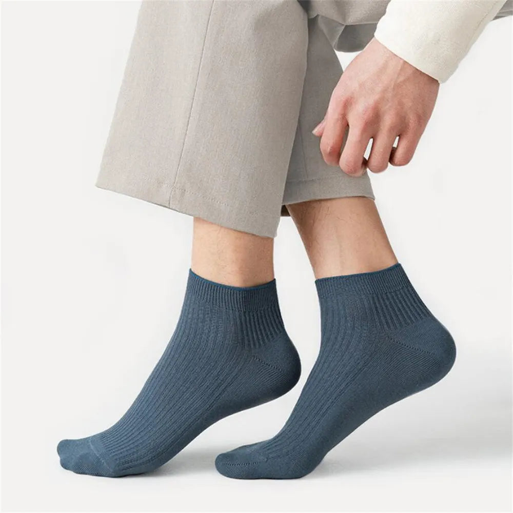 Chaussettes en coton côtelé haut de gamme, lot de 5 paires de chaussettes de sport courtes à tube bas de haute qualité pour hommes et femmes