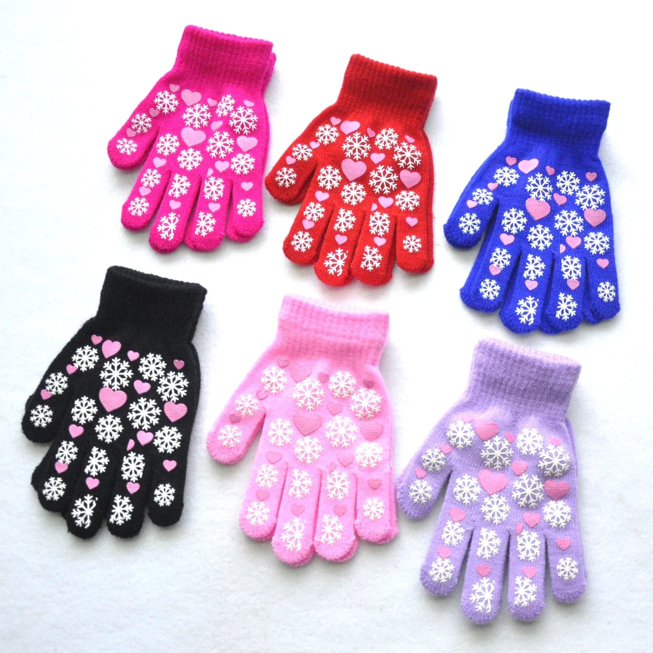 Warm cozy snowflake love print mittens gloves for kids 6-11Y