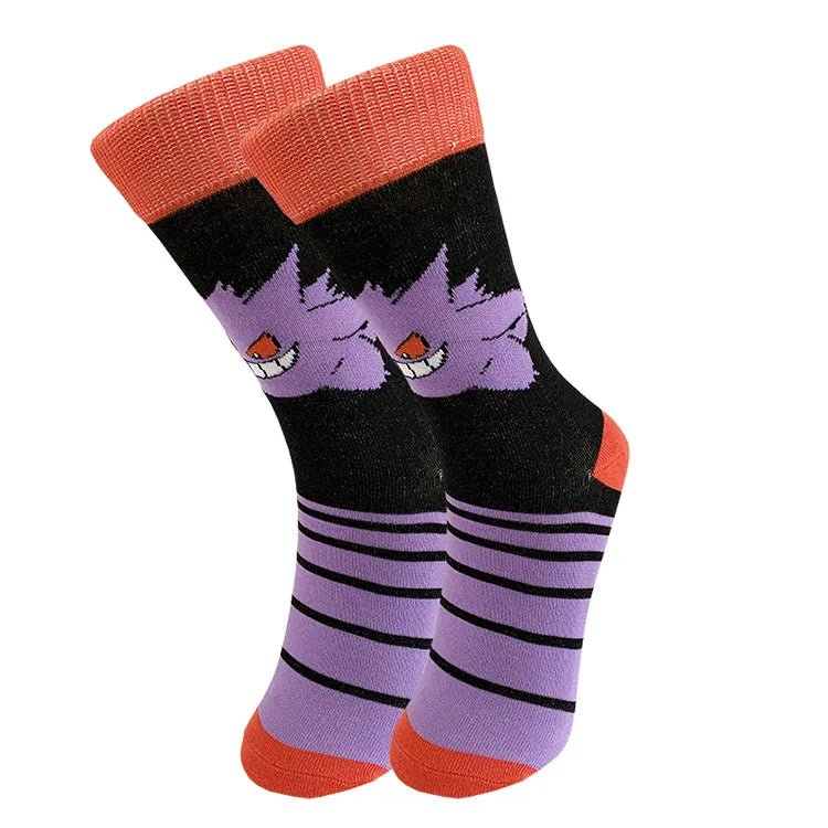 Chaussettes pokemon Gengar &amp; Pikachu inspirées de l'anime pour enfants hommes femmes