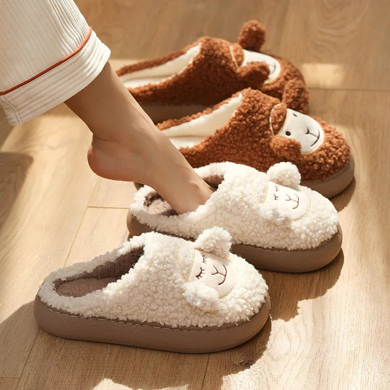 Cozy bliss for winter with our  warm fluffy slippers with thick sole - cute cartoon animal  sheep for easter ear design for ultimate home comfort kids women