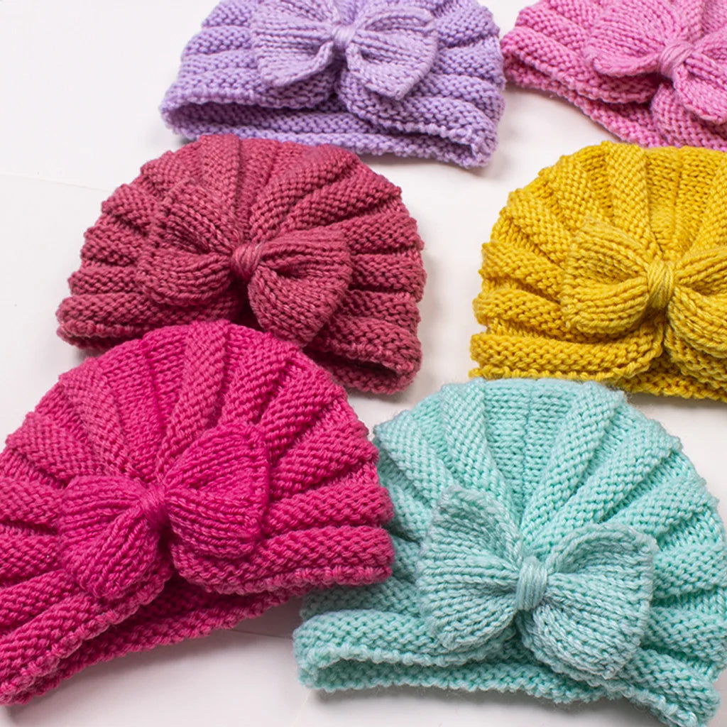 Cozy Newborn Bow Knitted Hat for Autumn and Winter Warm Turban Hats for Girls