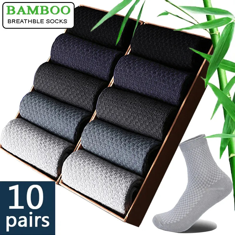 10 Pairs of Men's Bamboo Fiber Compression Socks, Ideal for Business Casual Dress, Plus Size 42-45, Perfect Gift