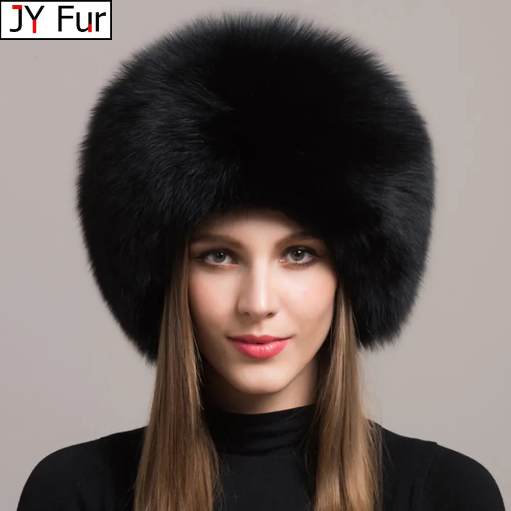 Natural Fox Fur Winter Hat with Earmuffs  Fashionable Warmth for Women