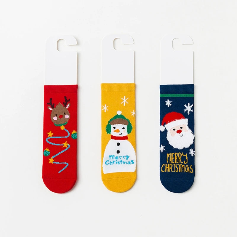 Set of 3 pair of cozy Christmas socks for kids - snowman and Santa designs (ages 1-12)