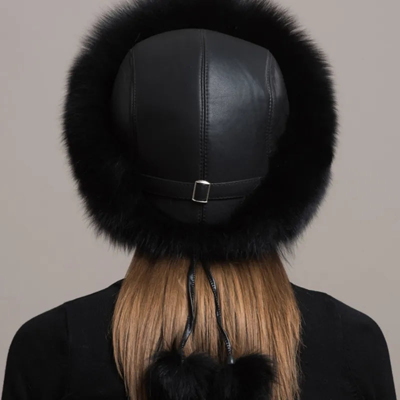 Natural Fox Fur Winter Hat with Earmuffs  Fashionable Warmth for Women