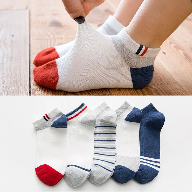 5 pairs set of cute cotton kids socks for all seasons a breathable mesh delight (3-11 years)