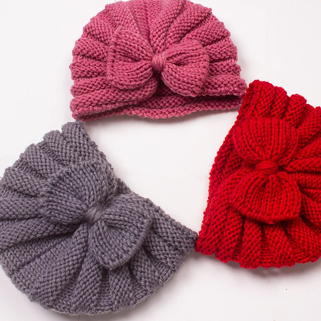 Cozy Newborn Bow Knitted Hat for Autumn and Winter Warm Turban Hats for Girls