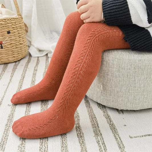 Spring -summer baby kids girl tights fashion knitted ribbed pantyhose - solid mesh leggings for girls, toddler baby tights (0-5Y)