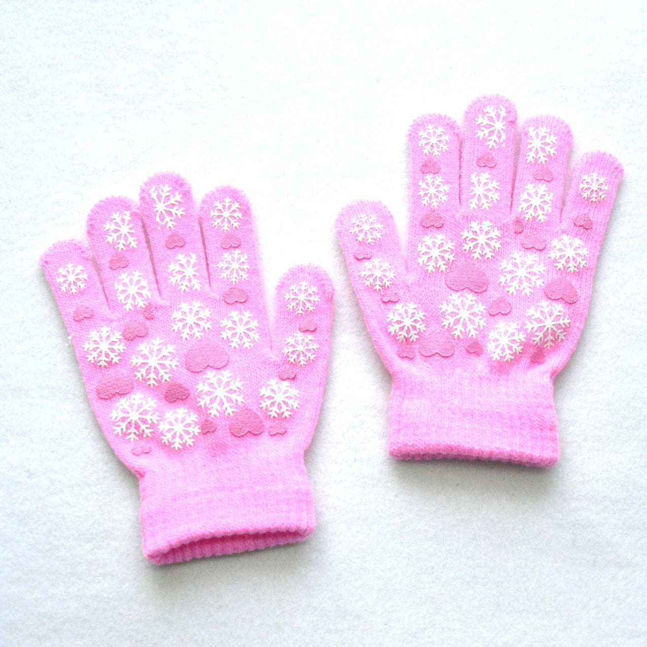 Warm cozy snowflake love print mittens gloves for kids 6-11Y