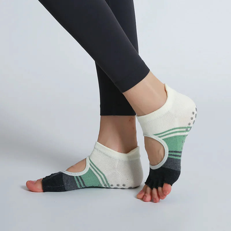 Luxurious silicone non-slip cotton yoga socks for women 5 toes  to elevate your practice with style and comfort