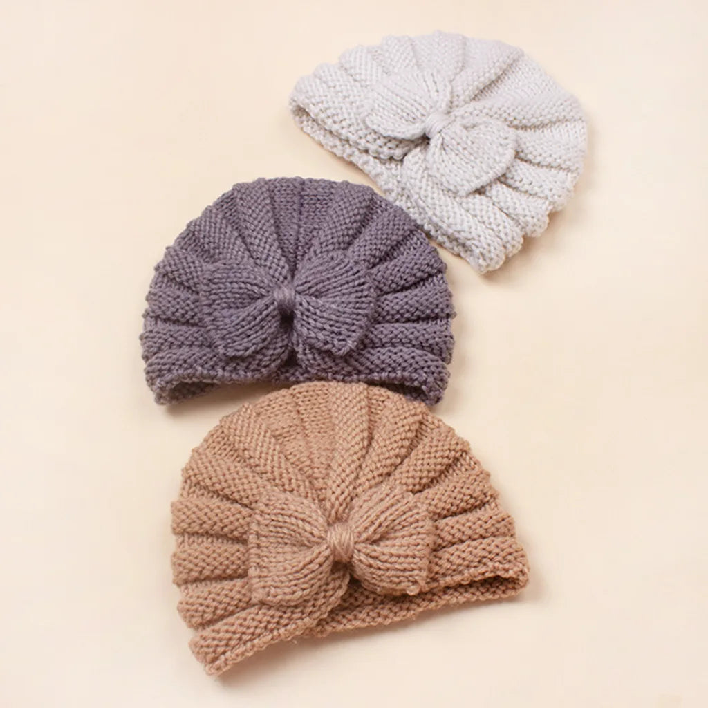 Cozy Newborn Bow Knitted Hat for Autumn and Winter Warm Turban Hats for Girls