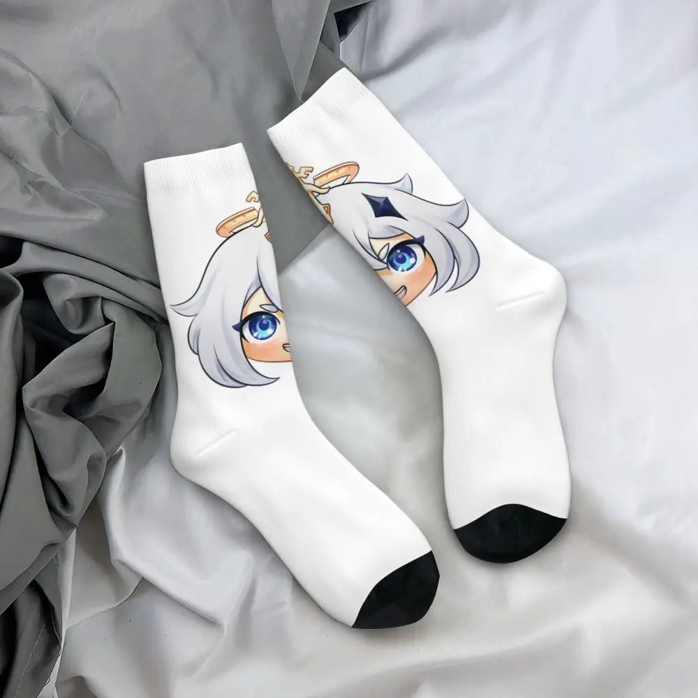 Chibi Paimon Genshin Anime Impact Unisex Happy Socken aus Baumwollmischung für eine ganzjährige Freude für Fans