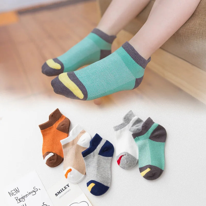 5 pairs set of cute cotton kids socks for all seasons a breathable mesh delight (3-11 years)