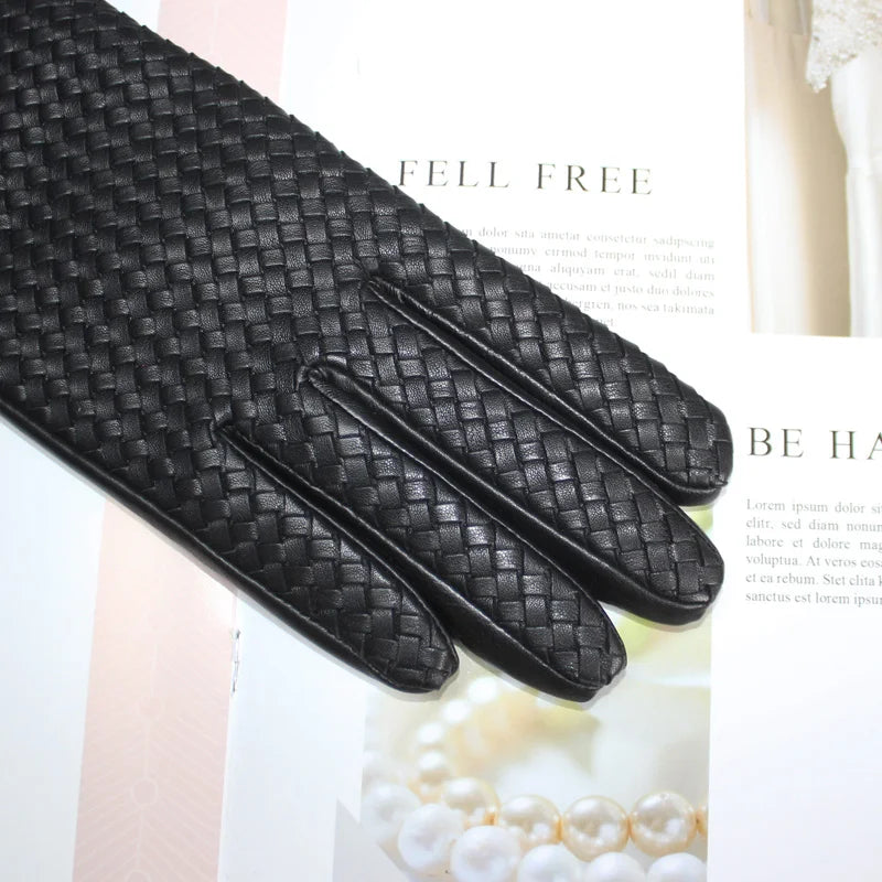 New women's sheepskin gloves with  touch screen ability woven warmth and high-end knitted lining for luxe driving style