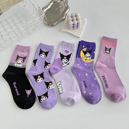 Purple Cartoon Socks: Embrace Your Inner Cute Witch with Disney Sanrio Kuromi! girls ladies kids