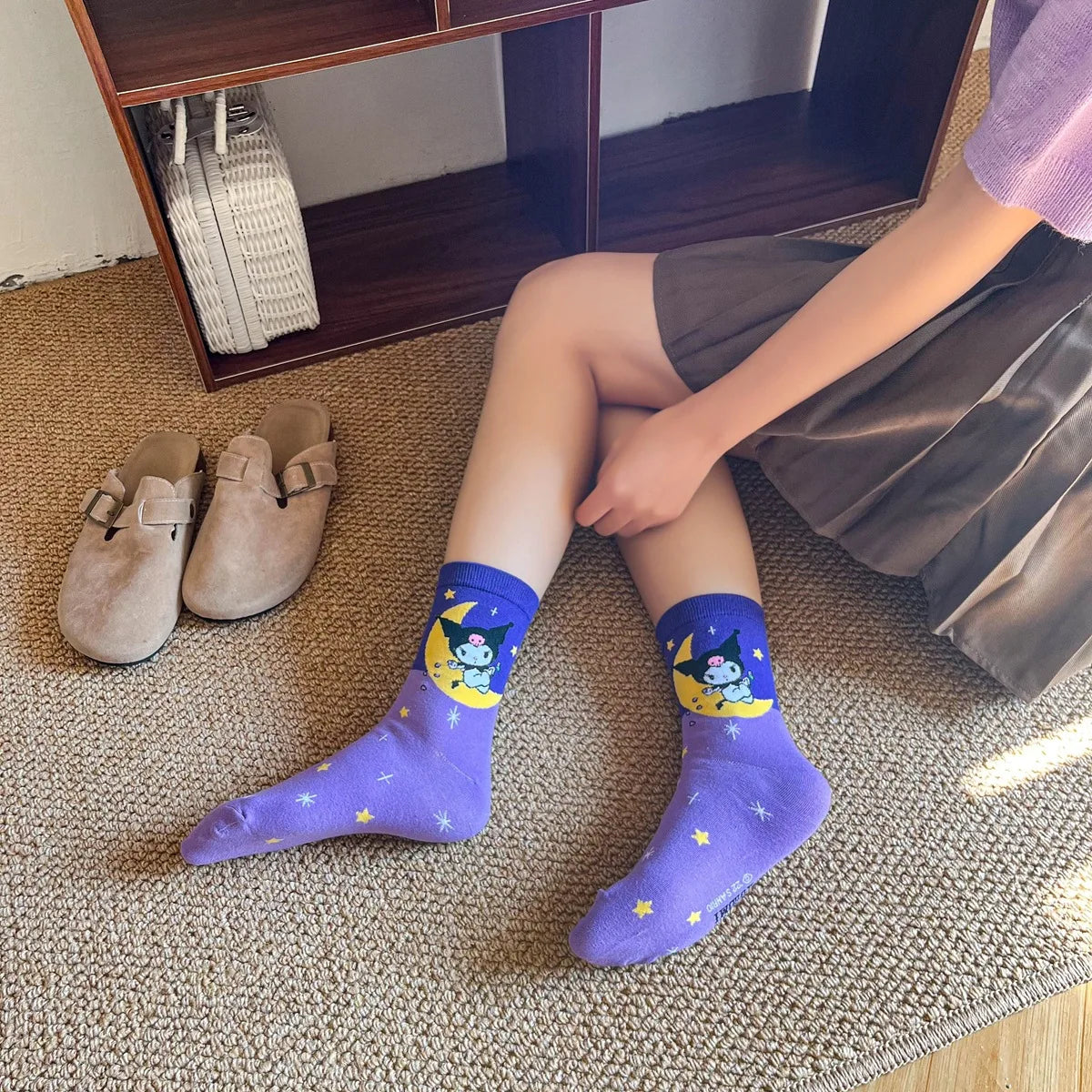 Purple Cartoon Socks: Embrace Your Inner Cute Witch with Disney Sanrio Kuromi! girls ladies kids