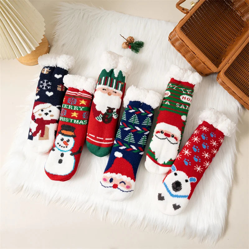 Winter kids cartoon Christmas socks  warm Non-slip thermal cute family Socks