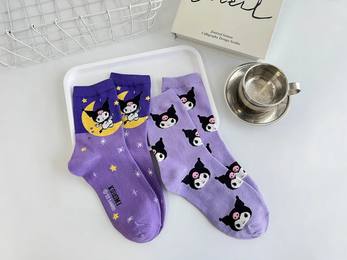 Purple Cartoon Socks: Embrace Your Inner Cute Witch with Disney Sanrio Kuromi! girls ladies kids