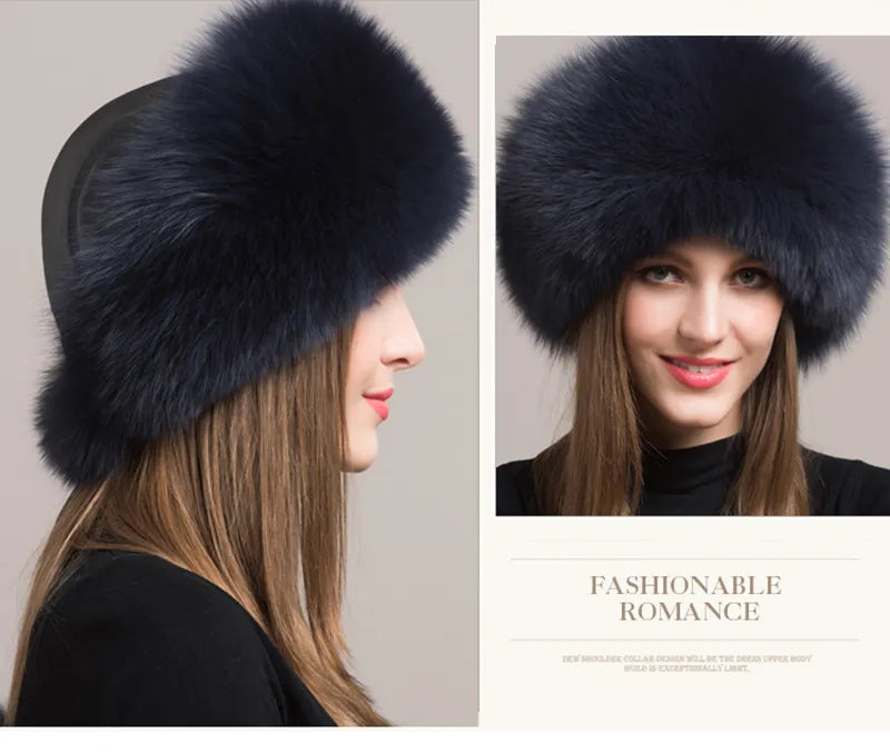 Natural Fox Fur Winter Hat with Earmuffs  Fashionable Warmth for Women