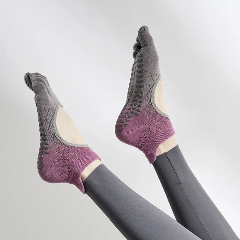 Chaussettes en coton à cinq orteils pour femmes, Pilates, yoga, antidérapantes, en silicone, à cheville basse